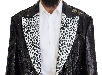 Blazer en nylon à imprimé vache à sequins noir Dolce & Gabbana