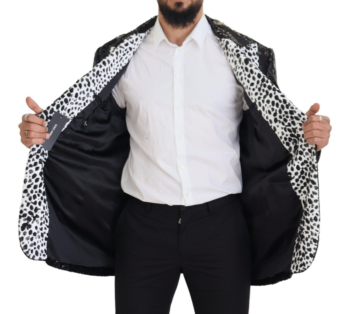 Blazer en nylon à imprimé vache à sequins noir Dolce & Gabbana