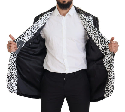 Blazer en nylon à imprimé vache à sequins noir Dolce & Gabbana