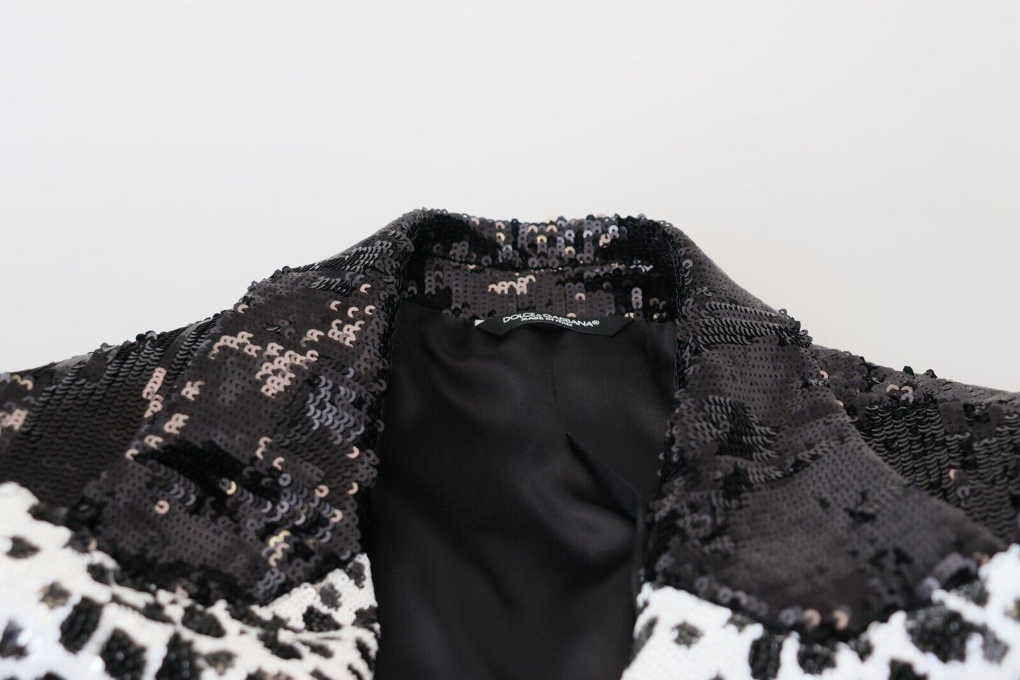 Blazer en nylon à imprimé vache à sequins noir Dolce & Gabbana