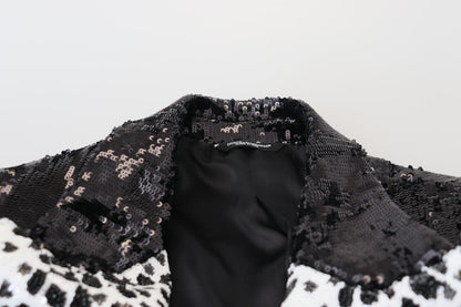 Blazer en nylon à imprimé vache à sequins noir Dolce & Gabbana