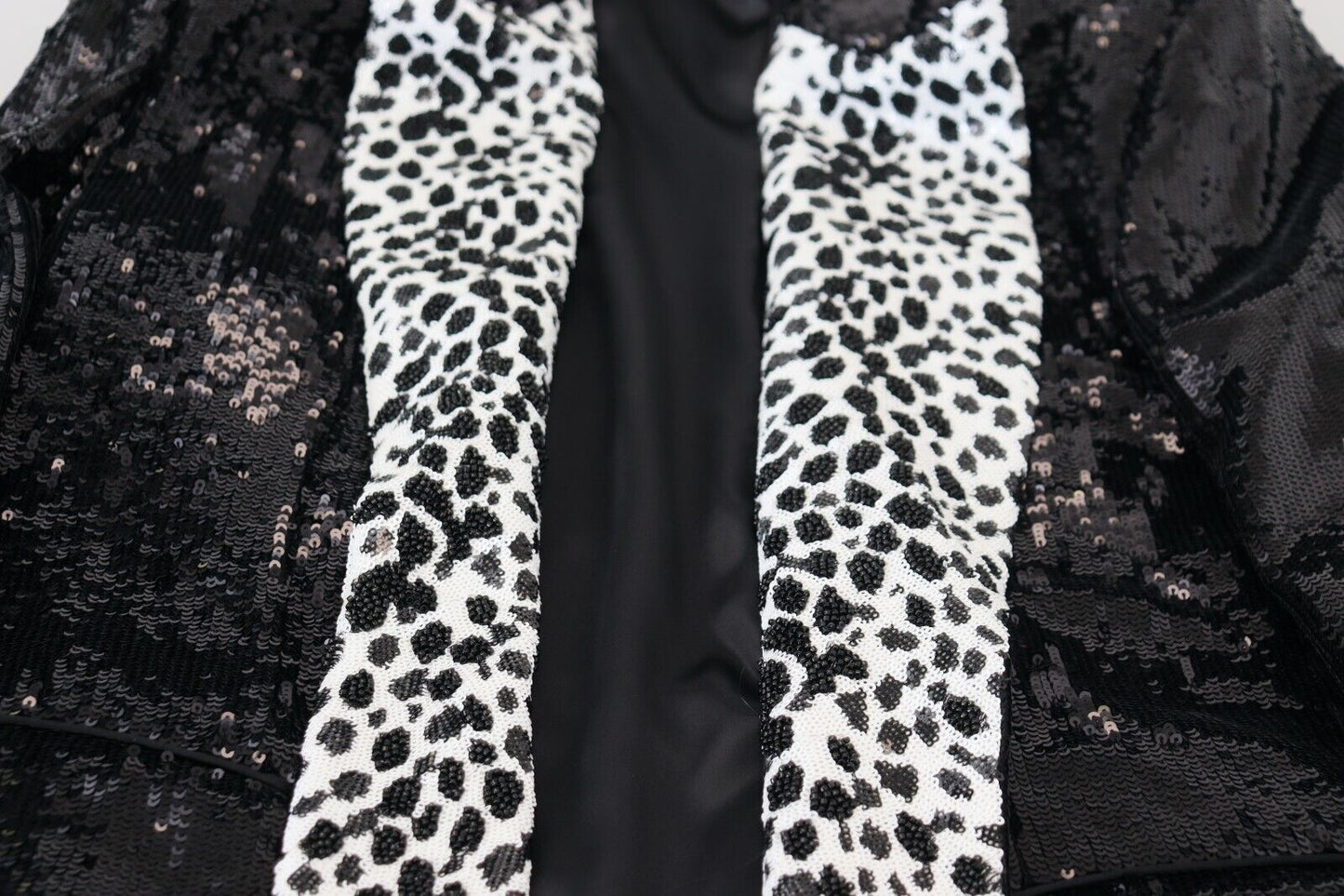 Blazer en nylon à imprimé vache à sequins noir Dolce & Gabbana