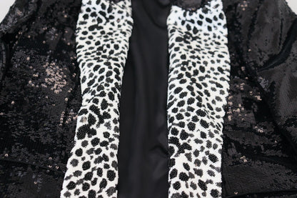 Blazer en nylon à imprimé vache à sequins noir Dolce & Gabbana