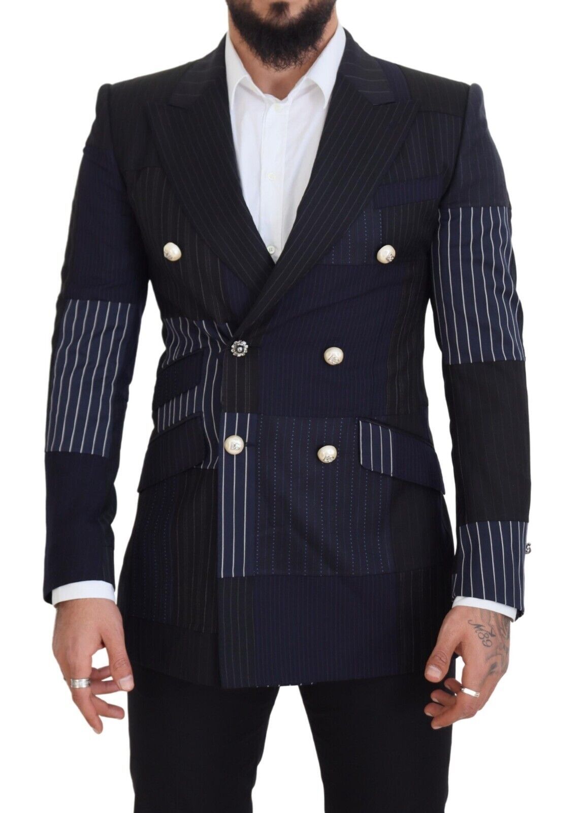 Blazer croisé Dolce & Gabbana en laine bleue patchwork