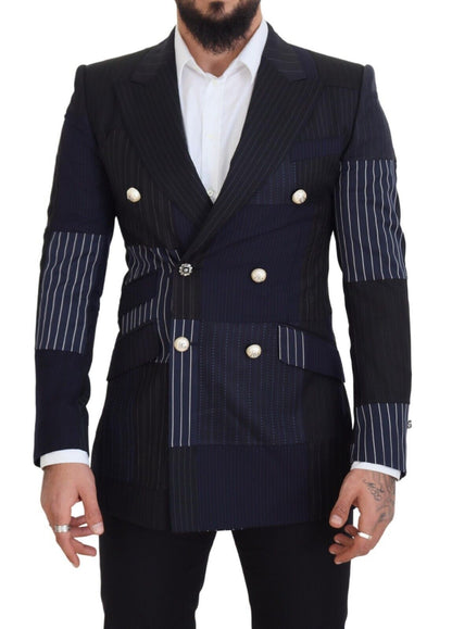 Blazer croisé Dolce & Gabbana en laine bleue patchwork