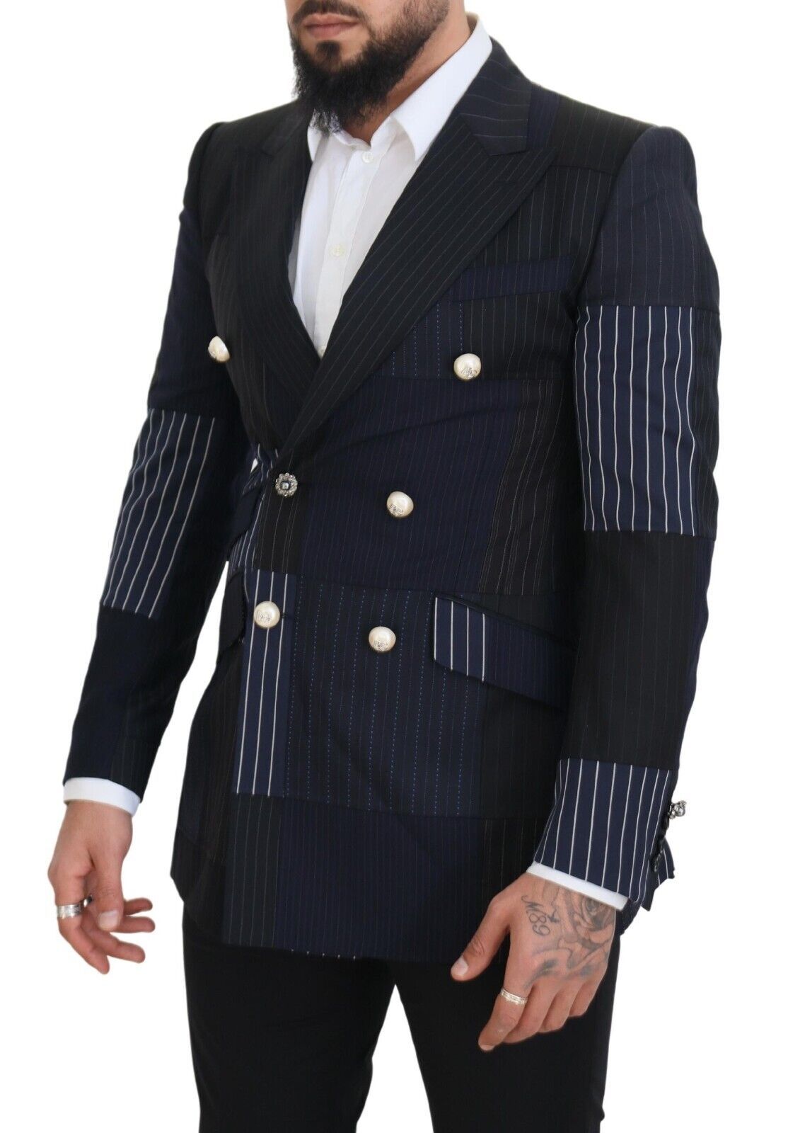 Blazer croisé Dolce & Gabbana en laine bleue patchwork