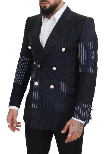 Blazer croisé Dolce & Gabbana en laine bleue patchwork