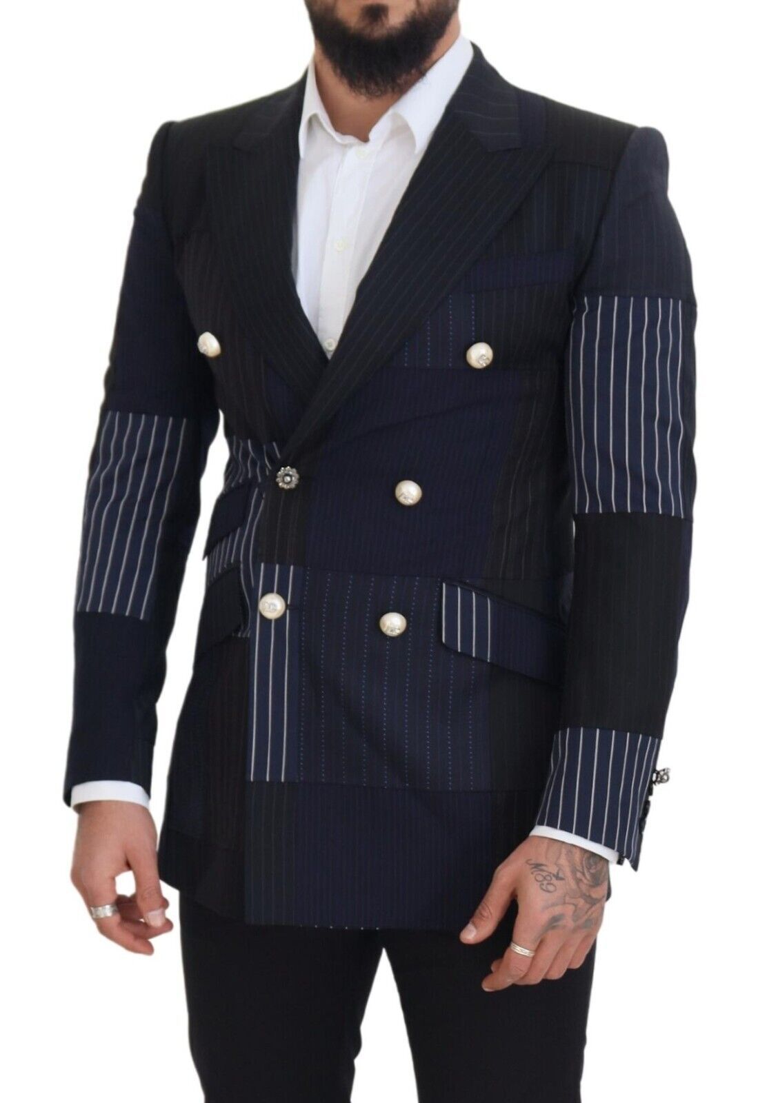 Blazer croisé Dolce & Gabbana en laine bleue patchwork