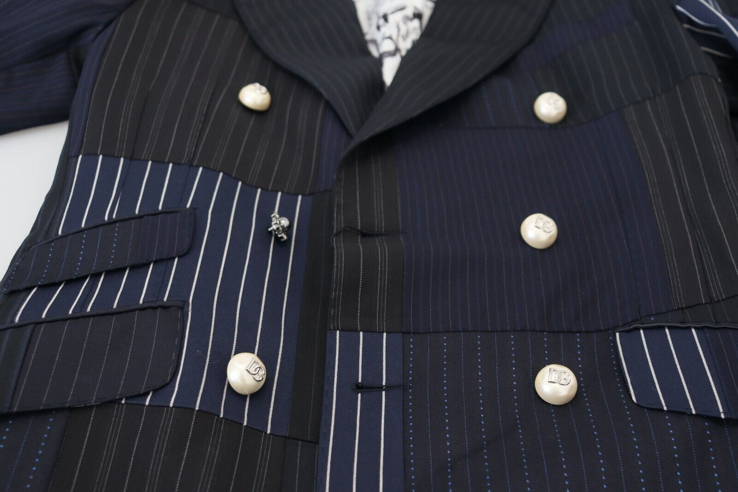 Blazer croisé Dolce & Gabbana en laine bleue patchwork
