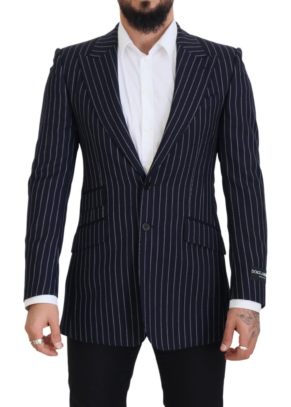 Blazer Dolce & Gabbana en laine à rayures bleu foncé et simple boutonnage