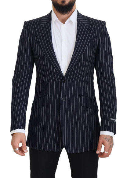 Blazer Dolce & Gabbana en laine à rayures bleu foncé et simple boutonnage