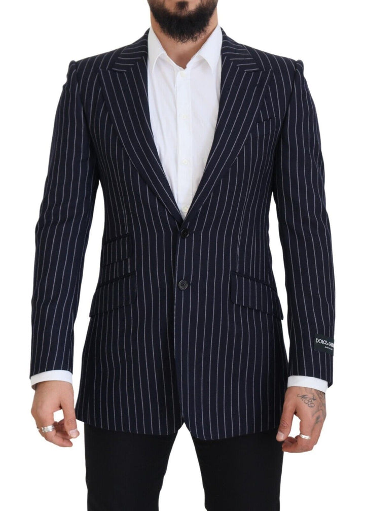 Blazer Dolce & Gabbana azul oscuro de lana a rayas con botonadura sencilla