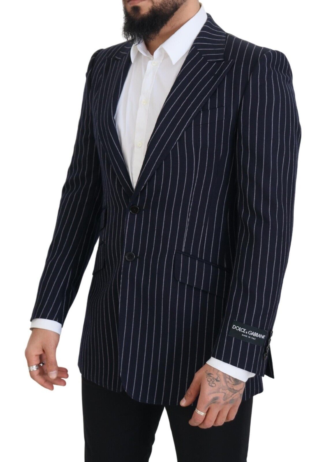 Blazer Dolce & Gabbana en laine à rayures bleu foncé et simple boutonnage