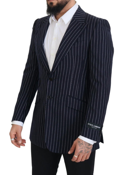 Blazer Dolce & Gabbana en laine à rayures bleu foncé et simple boutonnage