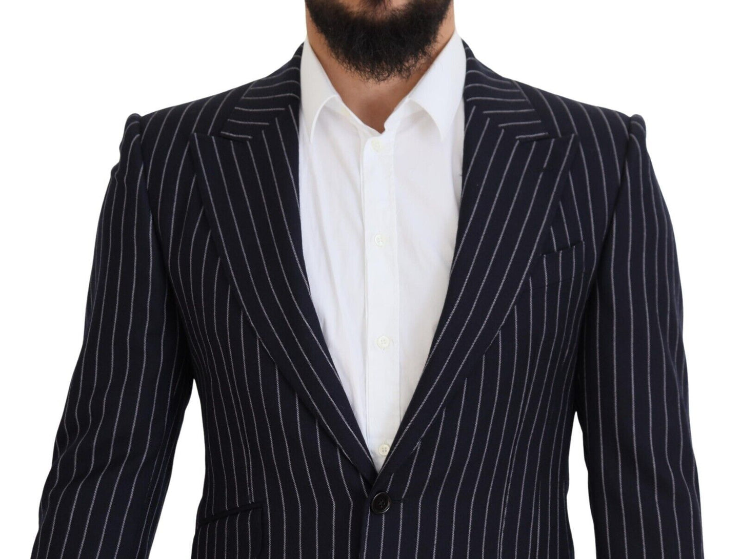 Blazer Dolce & Gabbana en laine à rayures bleu foncé et simple boutonnage