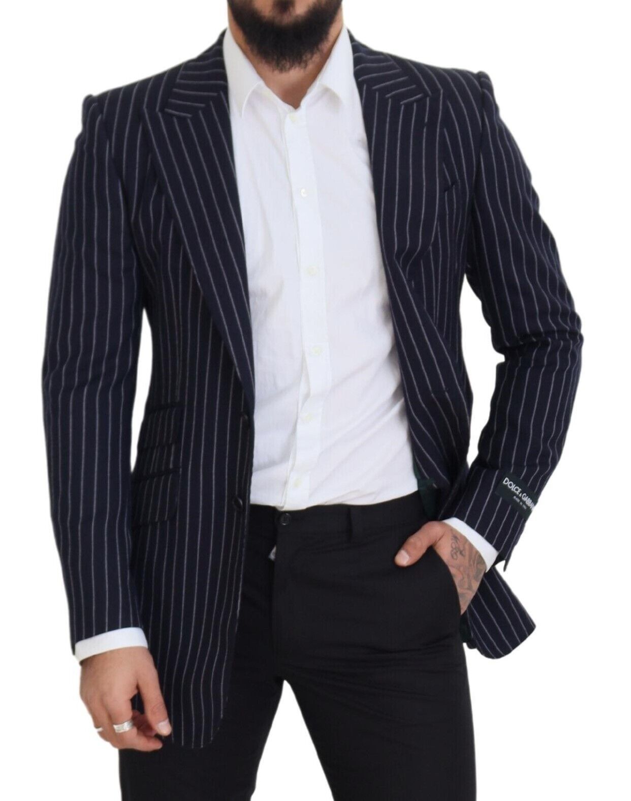 Blazer Dolce & Gabbana en laine à rayures bleu foncé et simple boutonnage