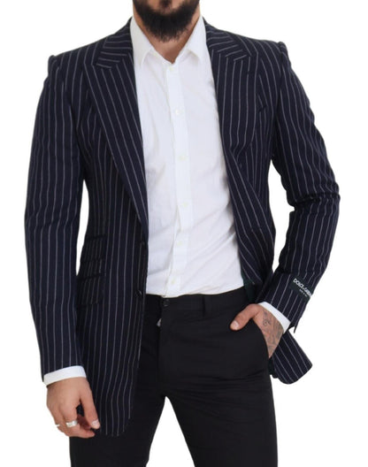 Blazer Dolce & Gabbana en laine à rayures bleu foncé et simple boutonnage