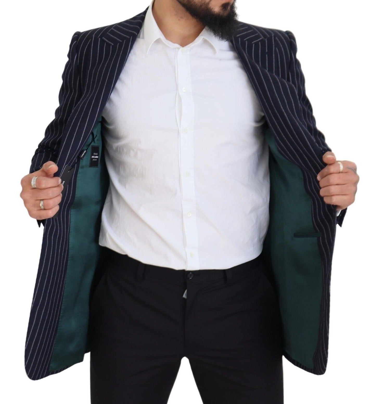 Blazer Dolce & Gabbana en laine à rayures bleu foncé et simple boutonnage