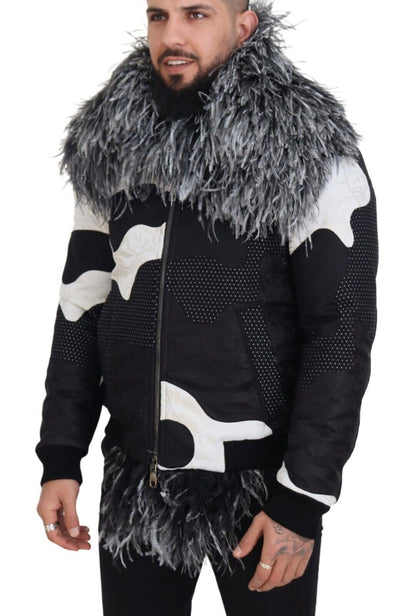 Veste Dolce & Gabbana en fourrure de mouton noire et blanche, entièrement zippée