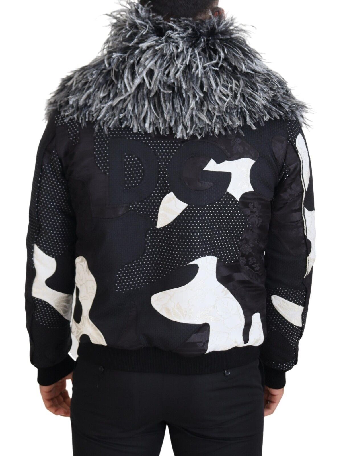 Veste Dolce & Gabbana en fourrure de mouton noire et blanche, entièrement zippée