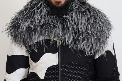 Veste Dolce & Gabbana en fourrure de mouton noire et blanche, entièrement zippée