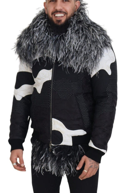 Veste Dolce & Gabbana en fourrure de mouton noire et blanche, entièrement zippée