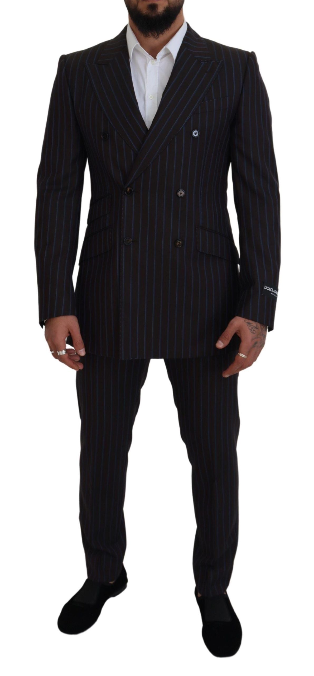 Costume de cérémonie deux pièces en laine rayée noir Dolce & Gabbana