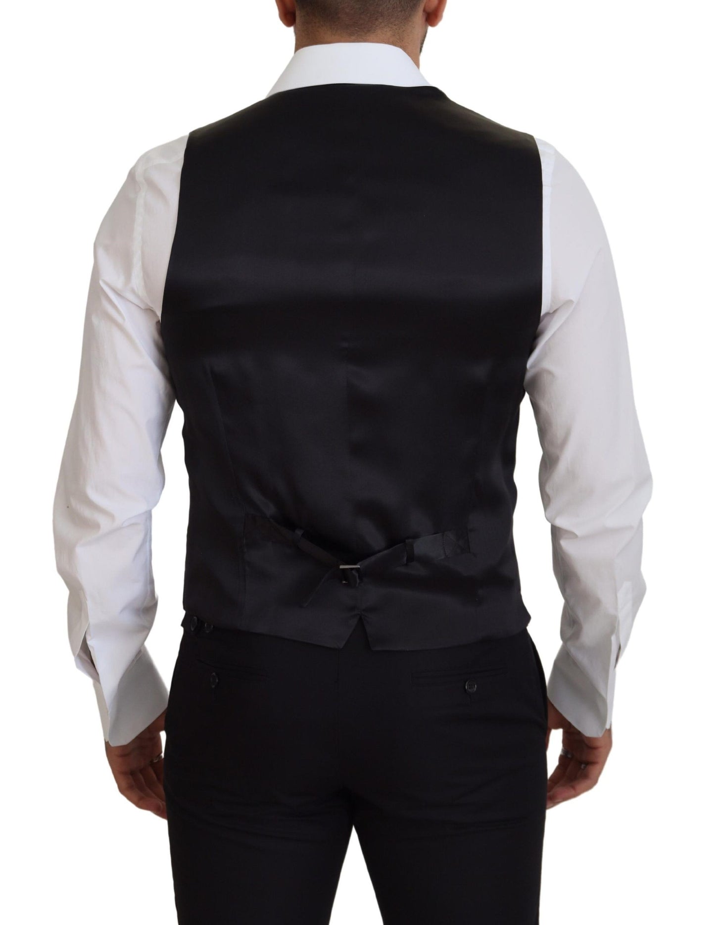 Dolce & Gabbana Gilet Noir en Laine Vierge Gilet de Costume Habillé
