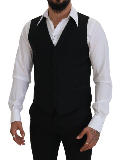 Dolce & Gabbana Gilet Noir en Laine Vierge Gilet de Costume Habillé