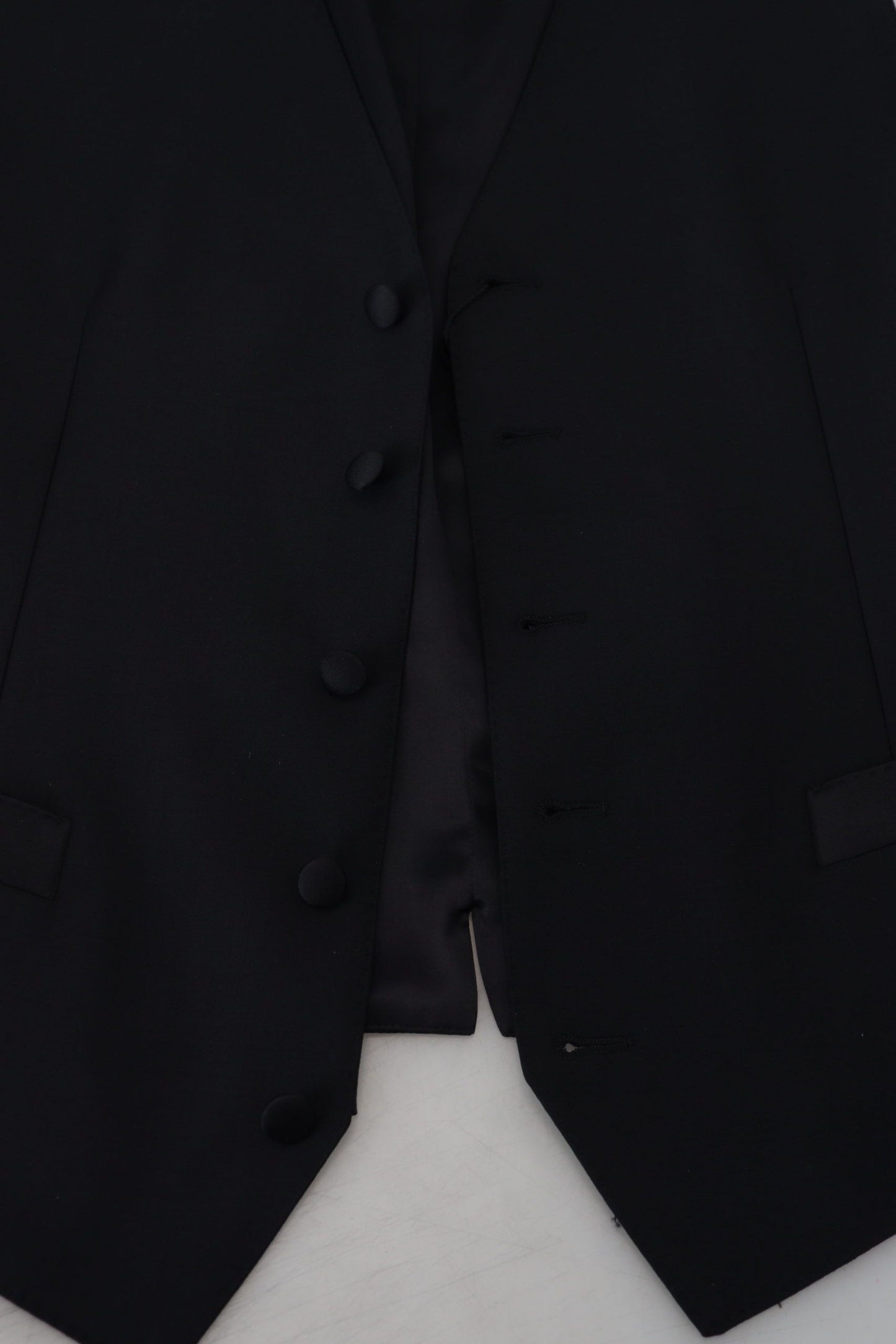 Dolce & Gabbana Gilet Noir en Laine Vierge Gilet de Costume Habillé