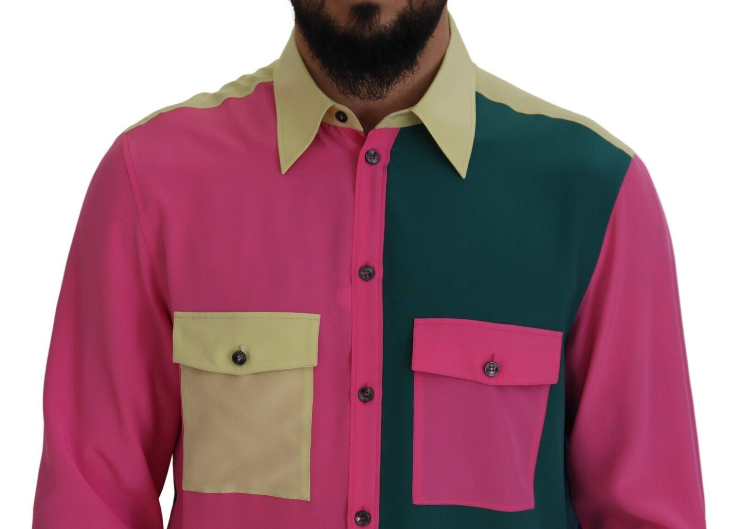 Chemise boutonnée en soie patchwork multicolore Dolce & Gabbana
