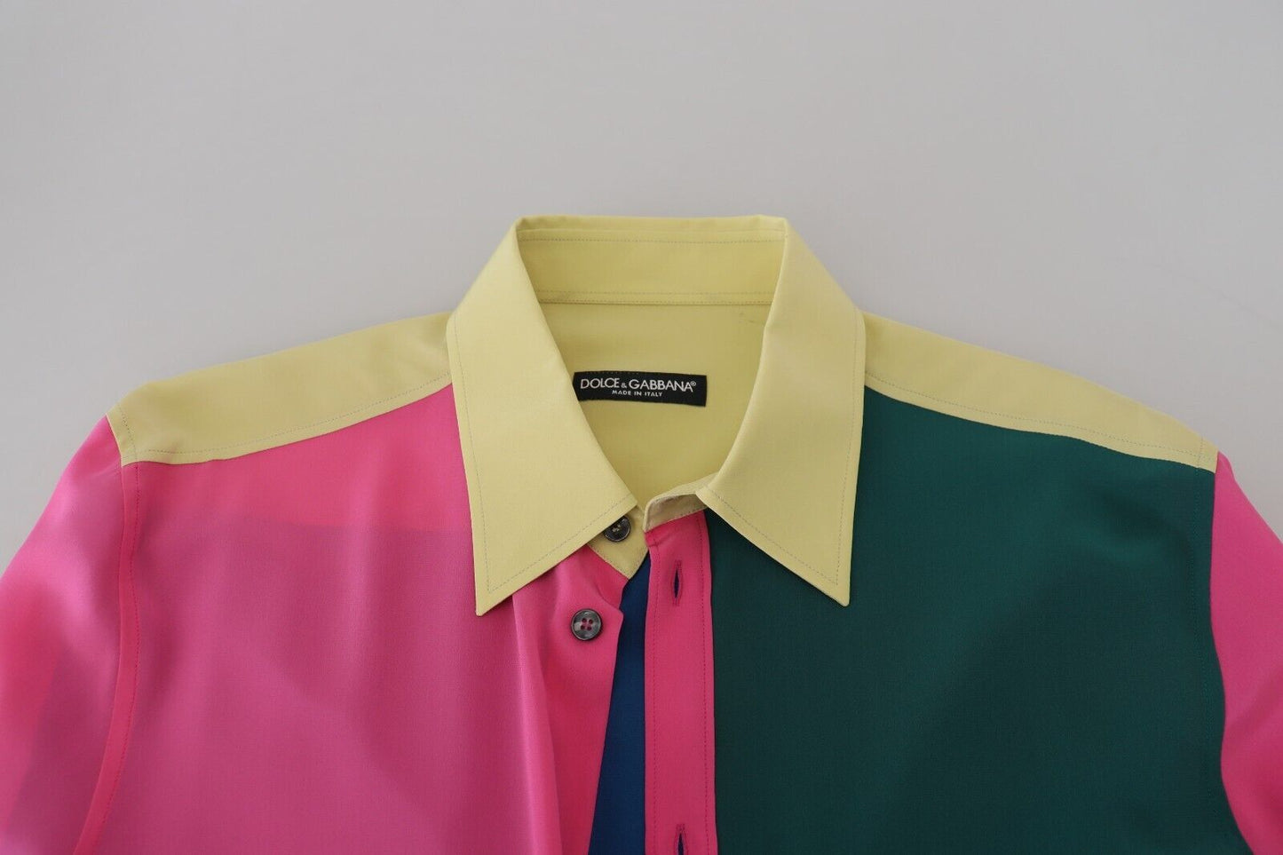 Chemise boutonnée en soie patchwork multicolore Dolce & Gabbana