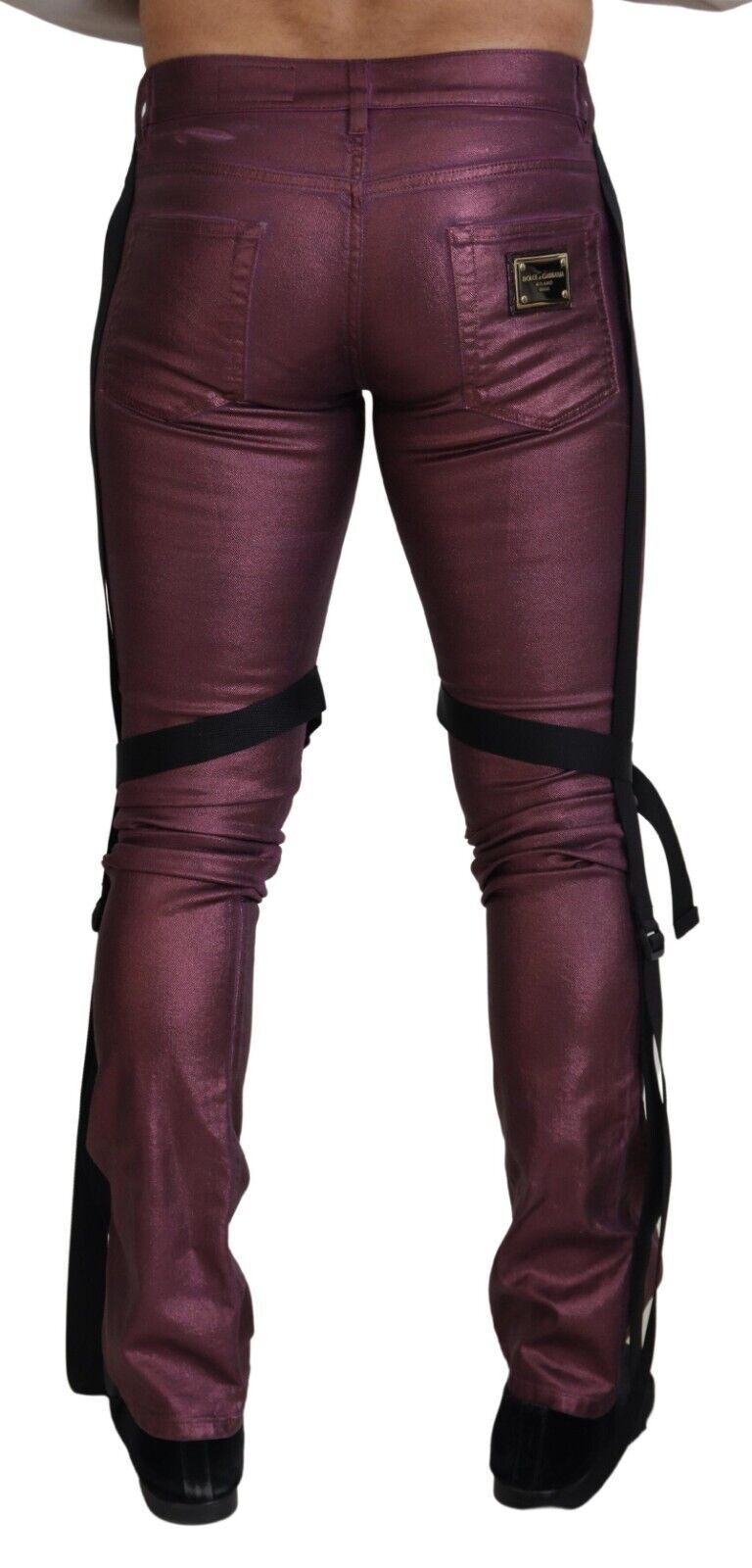 Jean en denim à harnais décontracté en coton magenta Dolce & Gabbana pour homme