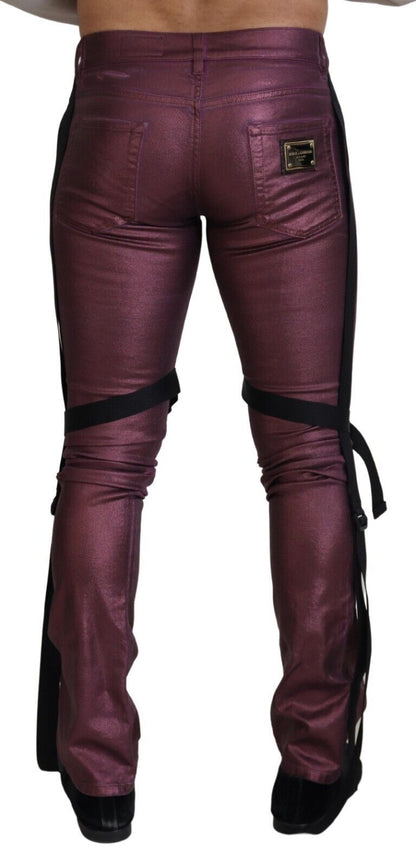 Jean en denim à harnais décontracté en coton magenta Dolce & Gabbana pour homme