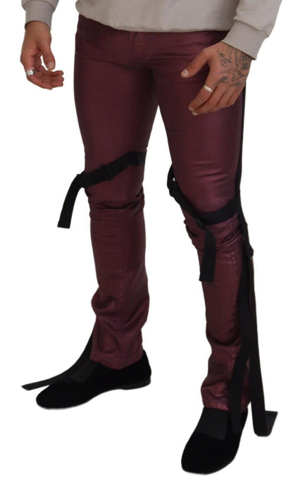 Jean en denim à harnais décontracté en coton magenta Dolce & Gabbana pour homme