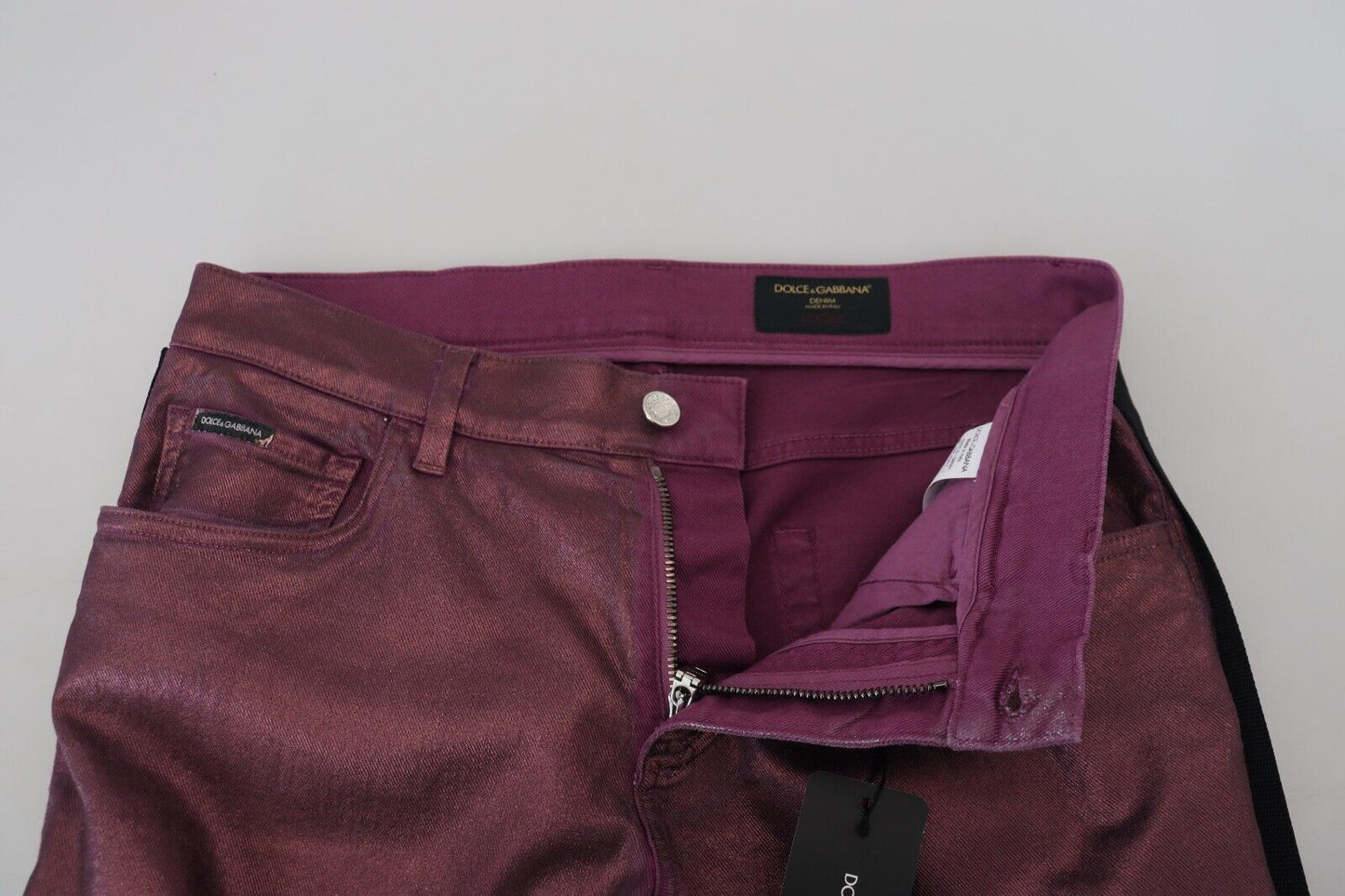 Jean en denim à harnais décontracté en coton magenta Dolce & Gabbana pour homme