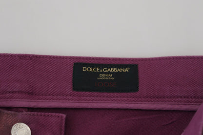Jean en denim à harnais décontracté en coton magenta Dolce & Gabbana pour homme