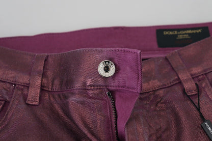 Jean en denim à harnais décontracté en coton magenta Dolce & Gabbana pour homme