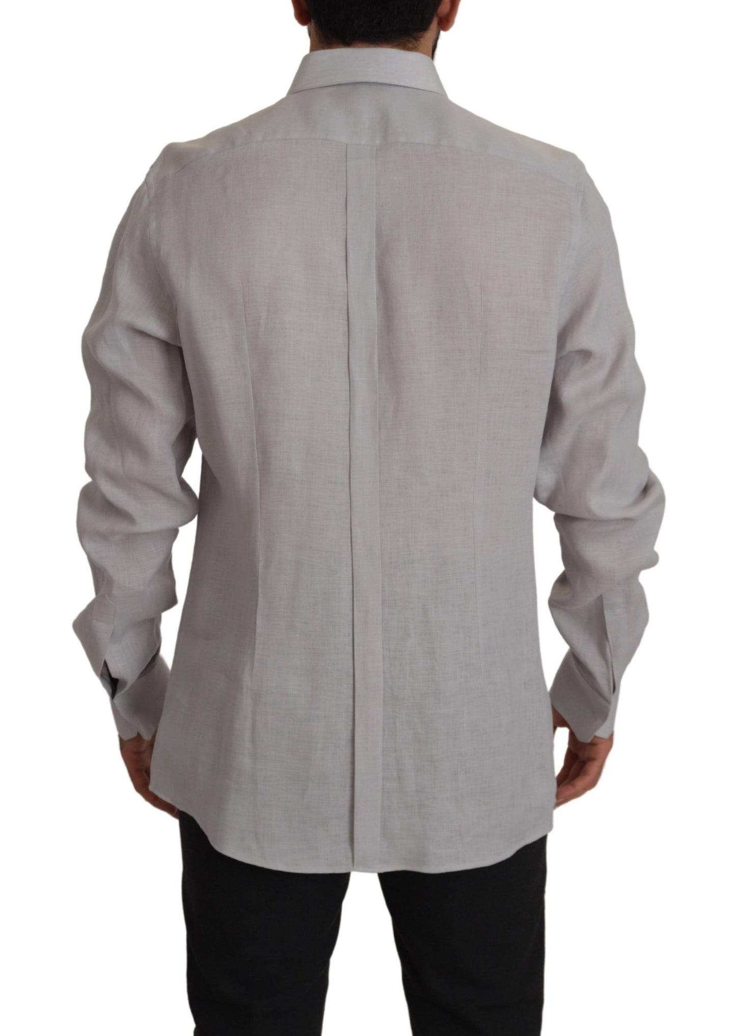 Chemise GOLD habillée Dolce & Gabbana en lin gris à manches longues