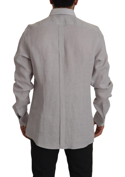Chemise GOLD habillée Dolce & Gabbana en lin gris à manches longues
