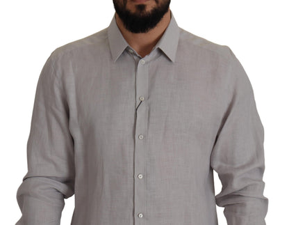 Chemise GOLD habillée Dolce & Gabbana en lin gris à manches longues
