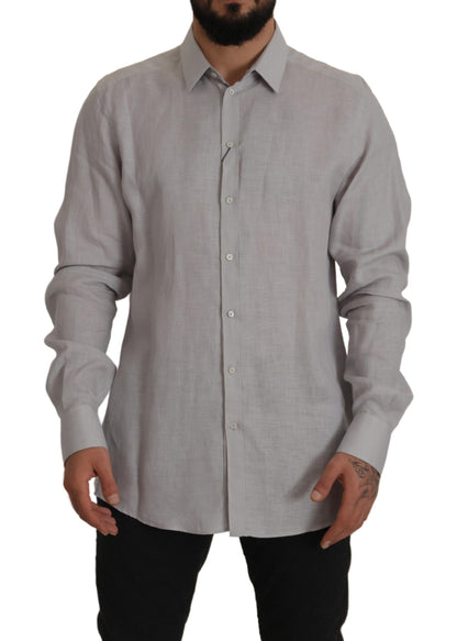 Chemise GOLD habillée Dolce & Gabbana en lin gris à manches longues