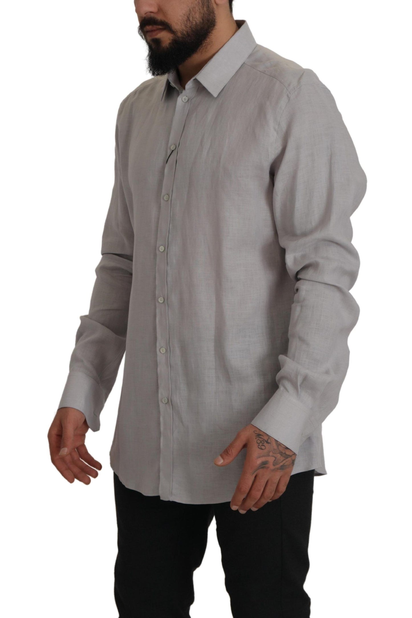 Chemise GOLD habillée Dolce & Gabbana en lin gris à manches longues