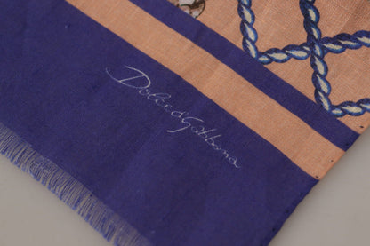 Écharpe châle en lin bleu à motif coquillage pour homme Dolce & Gabbana