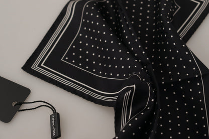 Pochette carrée Dolce & Gabbana noire à pois avec logo DG