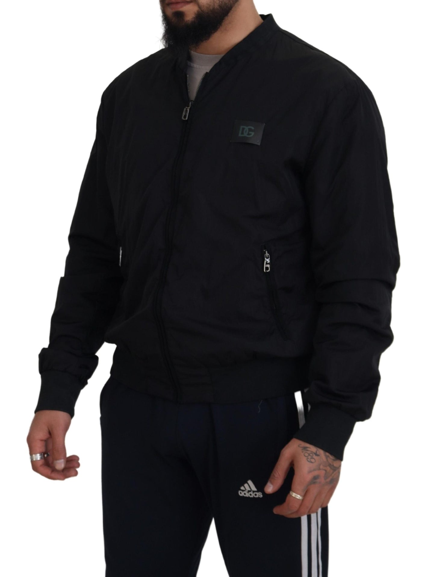 Bomber Jacket Dolce & Gabbana en Nylon Noir avec Logo et Fermeture Éclair