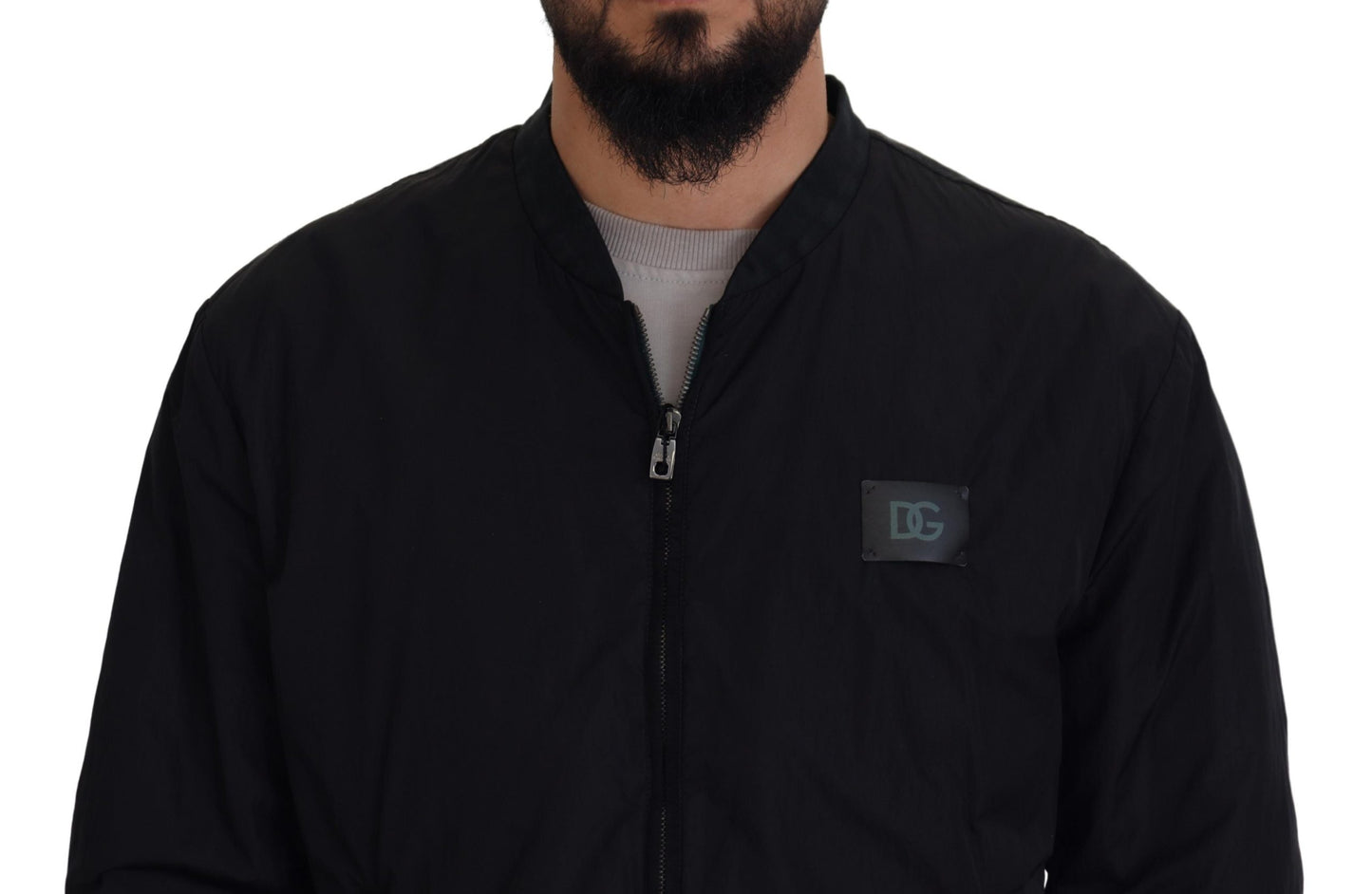 Bomber Jacket Dolce & Gabbana en Nylon Noir avec Logo et Fermeture Éclair