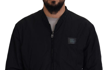 Bomber Jacket Dolce & Gabbana en Nylon Noir avec Logo et Fermeture Éclair