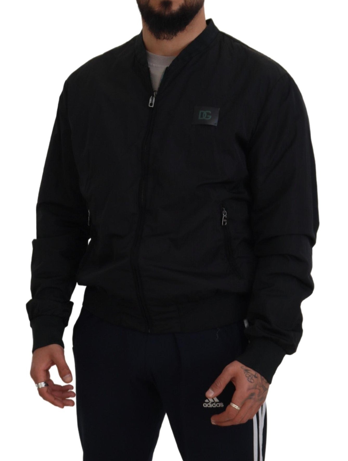 Bomber Jacket Dolce & Gabbana en Nylon Noir avec Logo et Fermeture Éclair