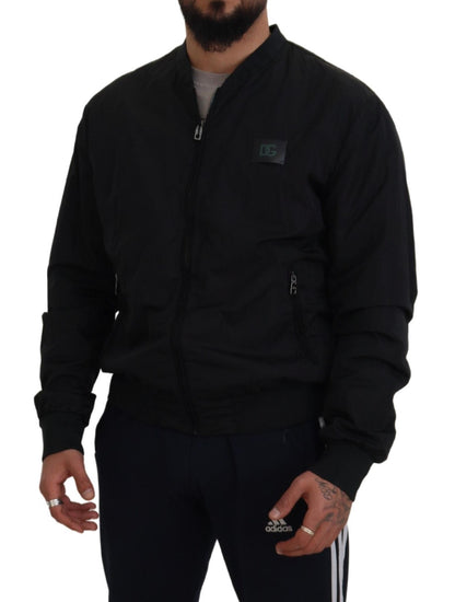 Bomber Jacket Dolce & Gabbana en Nylon Noir avec Logo et Fermeture Éclair